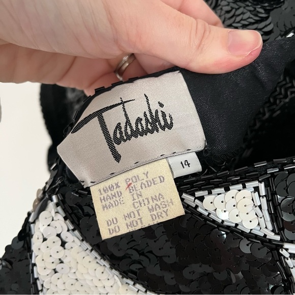 VINTAGE 80s TADASHI Sequin Mod Midi Dress - Picture 10 of 12